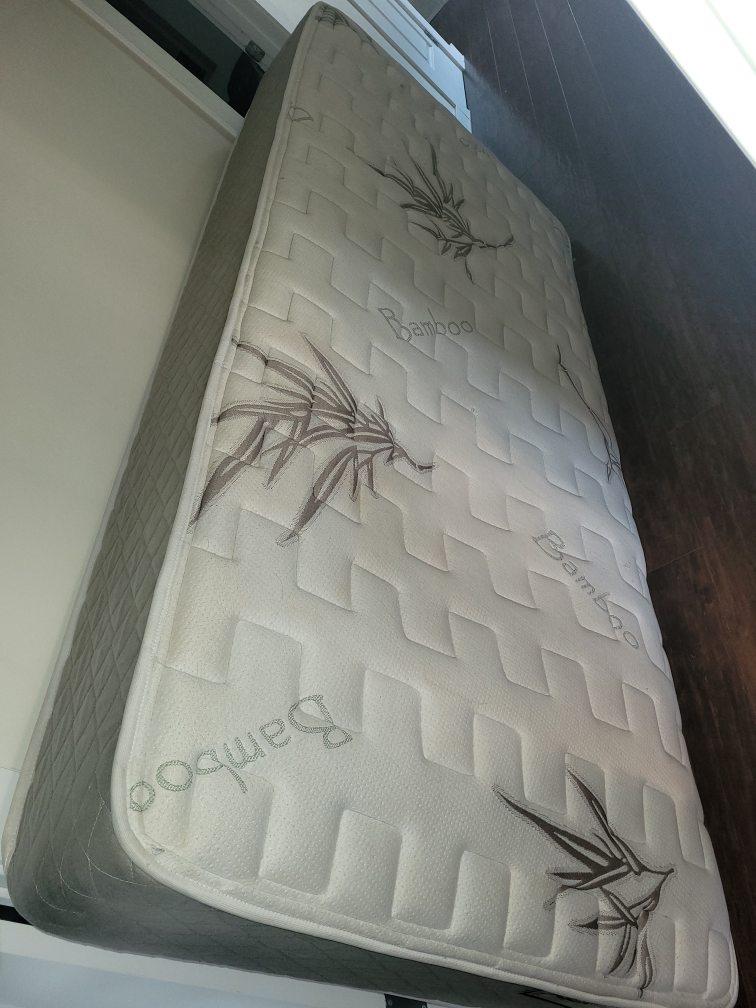 Pink Upholstered Bed Frame with Bamboo Mattress