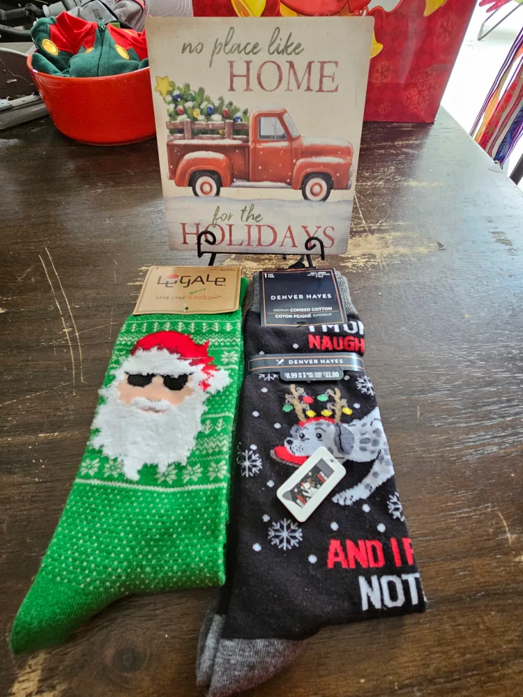 Denver Hayes Holiday Socks, NEW & red truck tile thumbnail