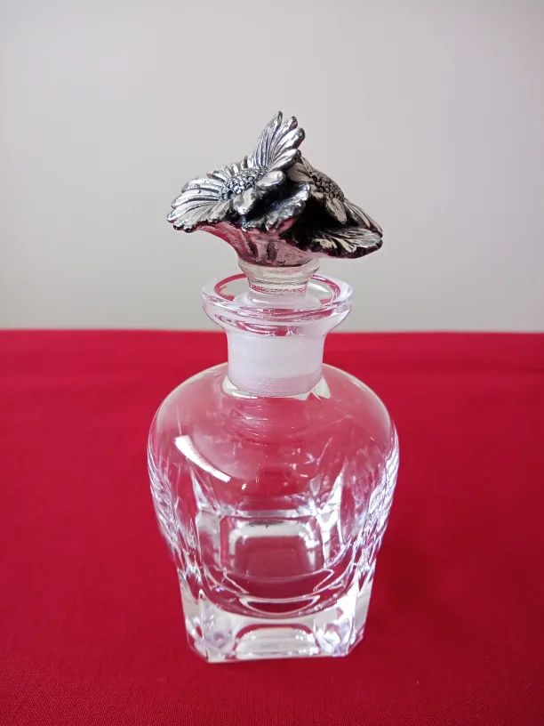 Vintage Crystal Perfume Bottle with Flower Stopper thumbnail