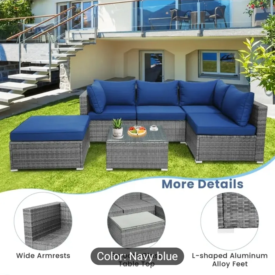 Brand new 6-Piece Outdoor Sectional Sofa Set - Navy Blue image indicator(3)