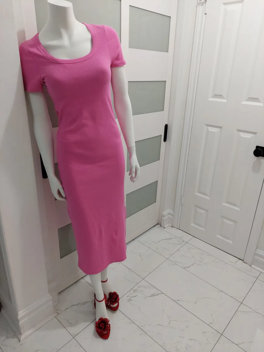 CottonOn Retik Rib Short Sleeve Split Midi Dress thumbnail