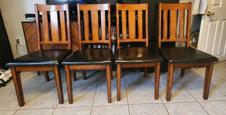 4 Sturdy & Stylish Dining Chairs (Dark Wood, Black Seats) thumbnail