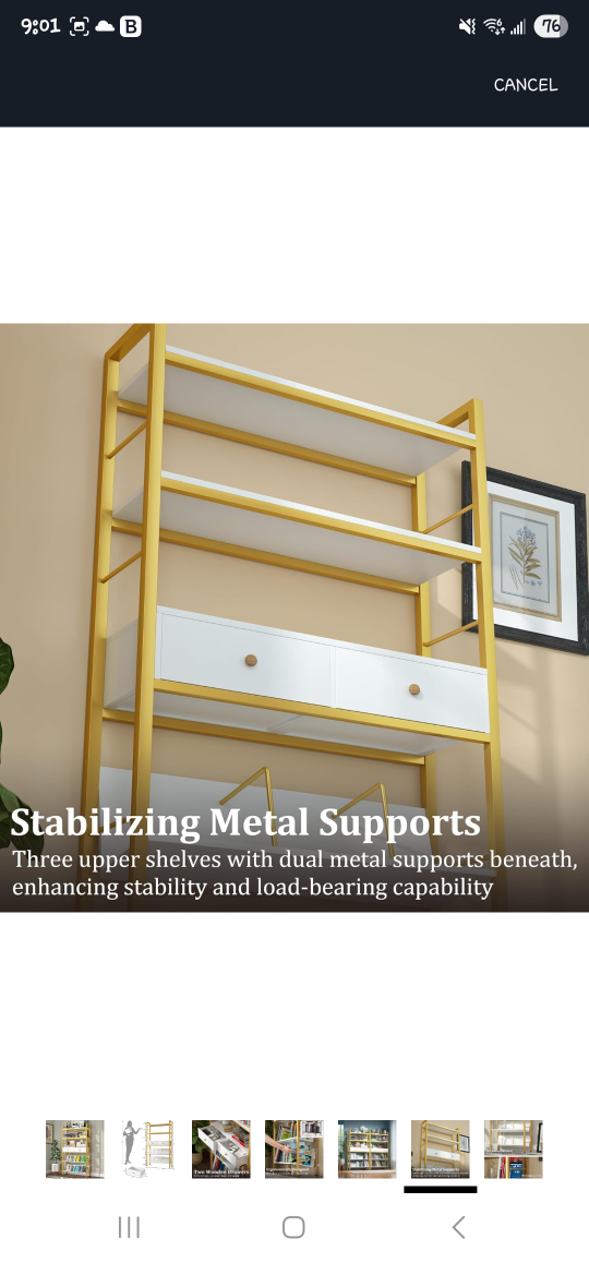 Gold & White Ladder Shelf with Drawers - photo 5