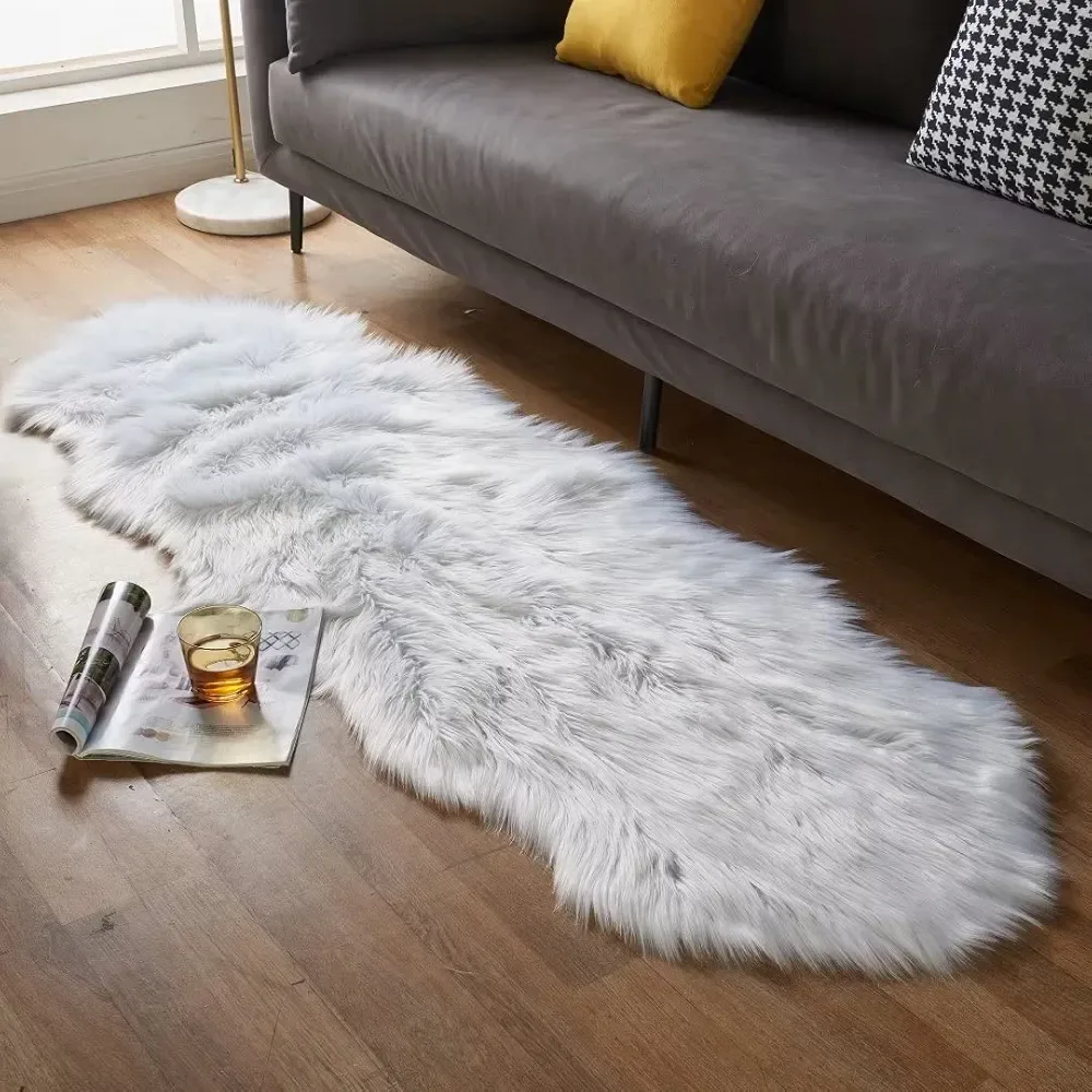 Ultra Soft Fluffy Shaggy Area Rug  (2 x 6 ft Sheepskin, White) thumbnail