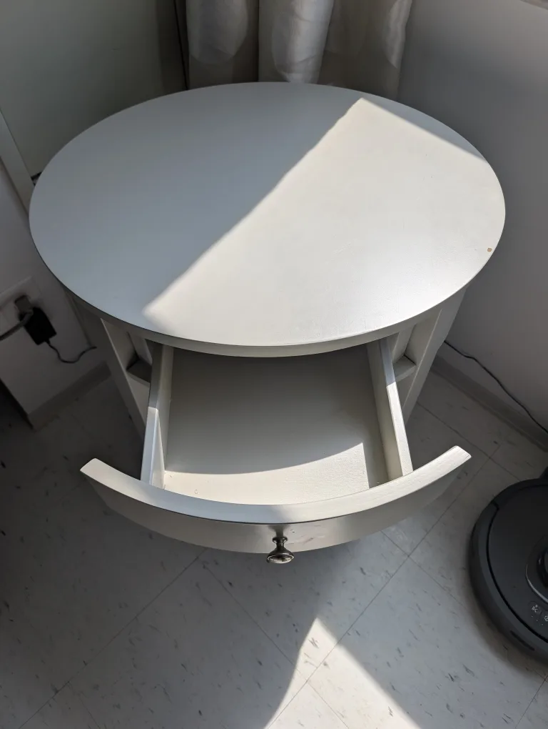 Greenish Grey Round Side Table with Drawer image indicator(2)