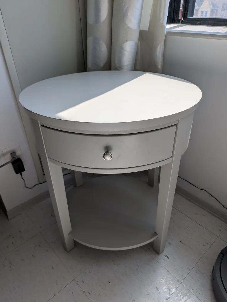 Greenish Grey Round Side Table with Drawer image indicator(3)