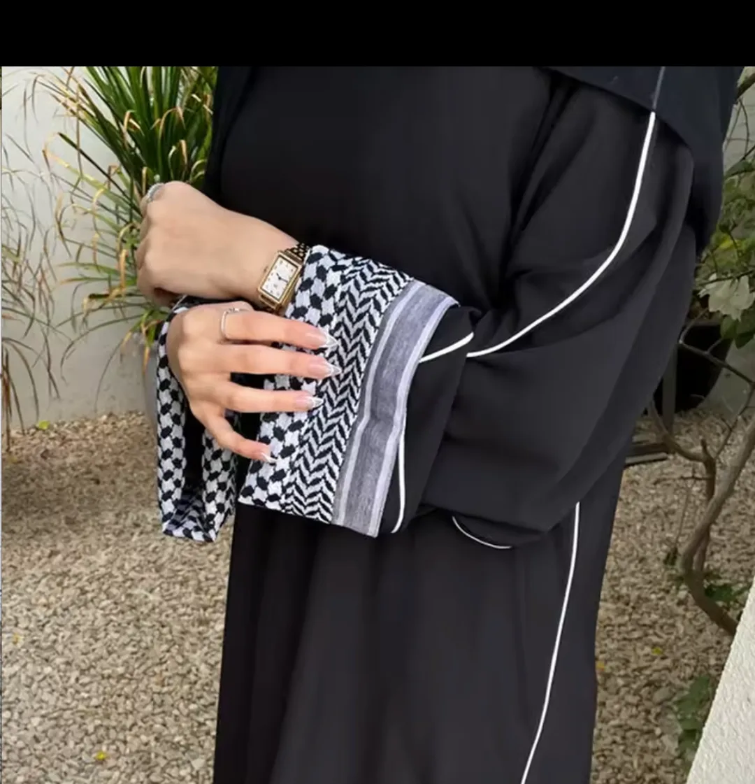 large keffiyeh sleeve linen abaya image indicator(4)