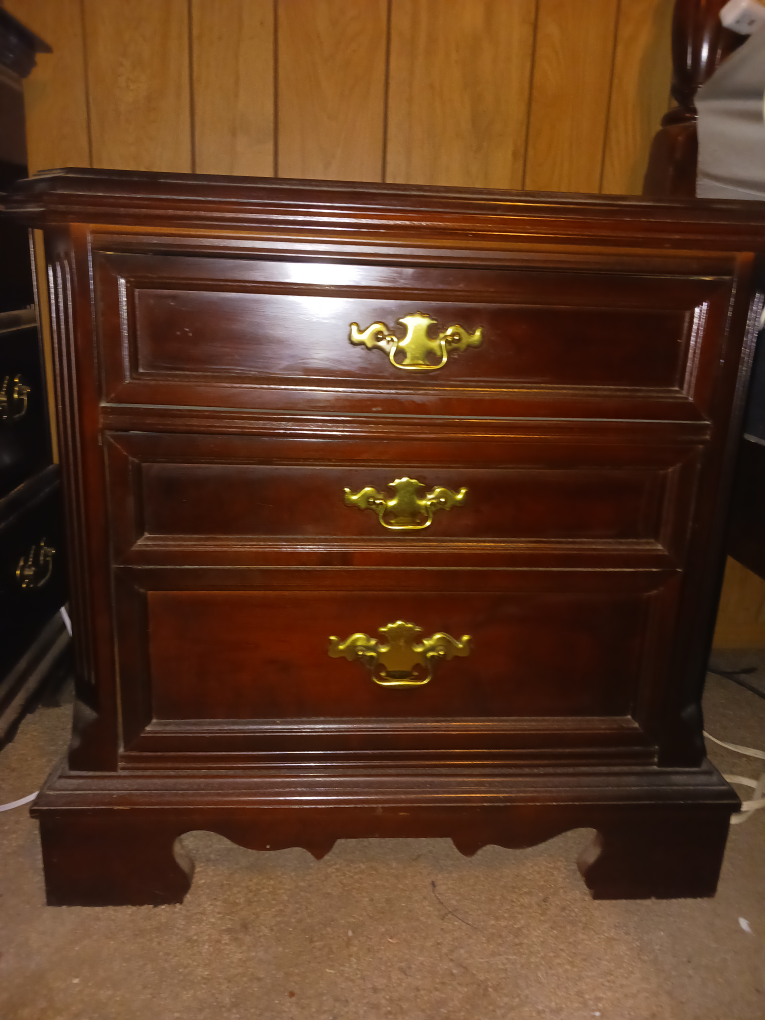 #Sale-Vintage Cherry Wood Three Drawer Nightstand