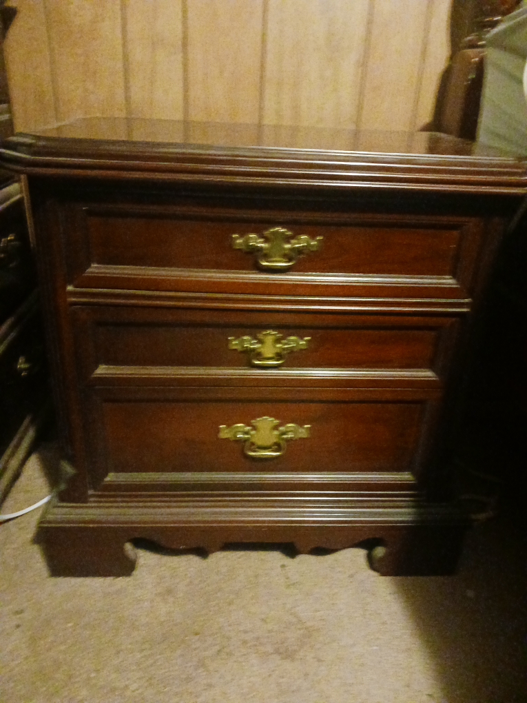 #Sale-Vintage Cherry Wood Three Drawer Nightstand - photo 2