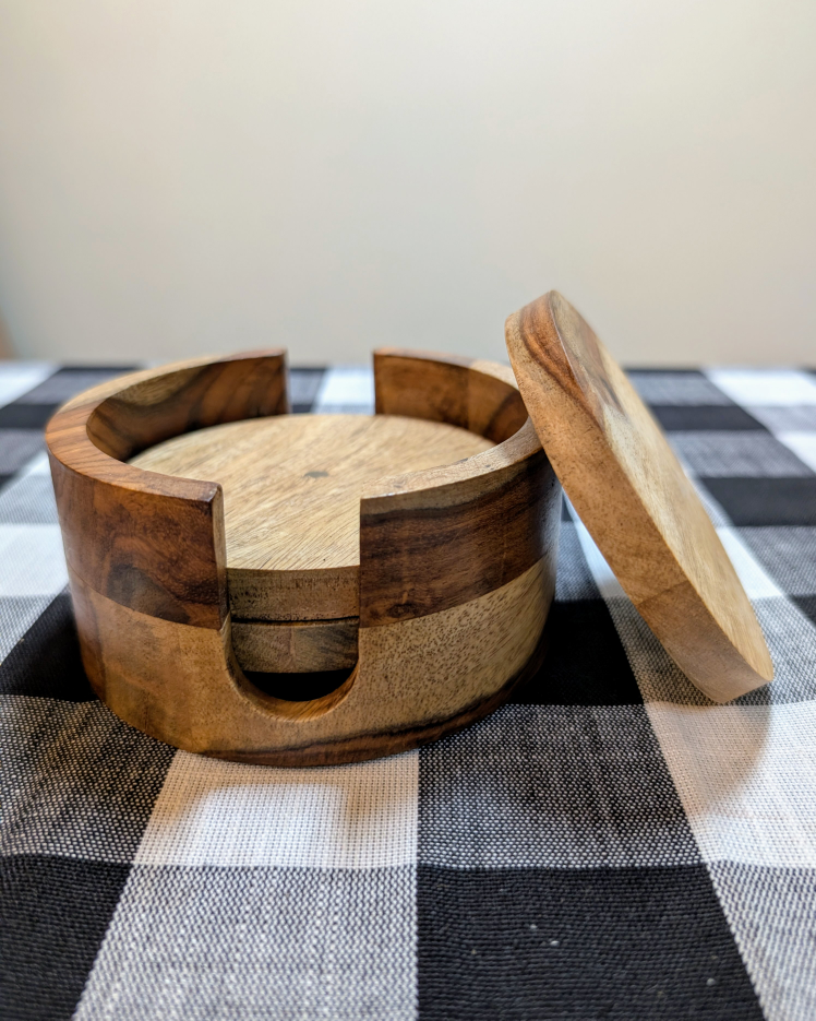 Set of 4 Indian Rosewood Coasters + Holder - photo 3