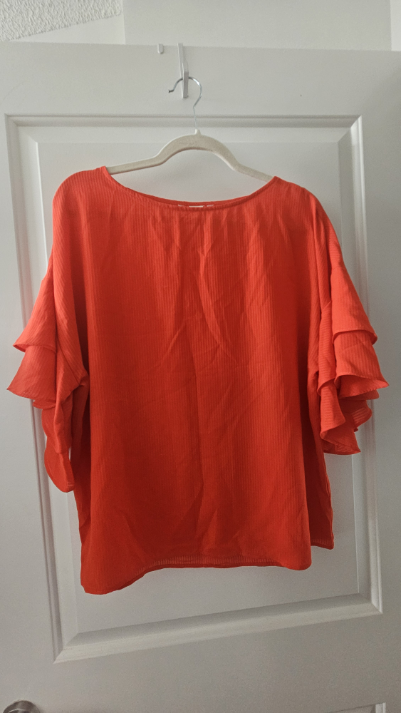 Coral / Red Ruffle Sleeve Top / Blouse, Size Large (8-10) - photo 5
