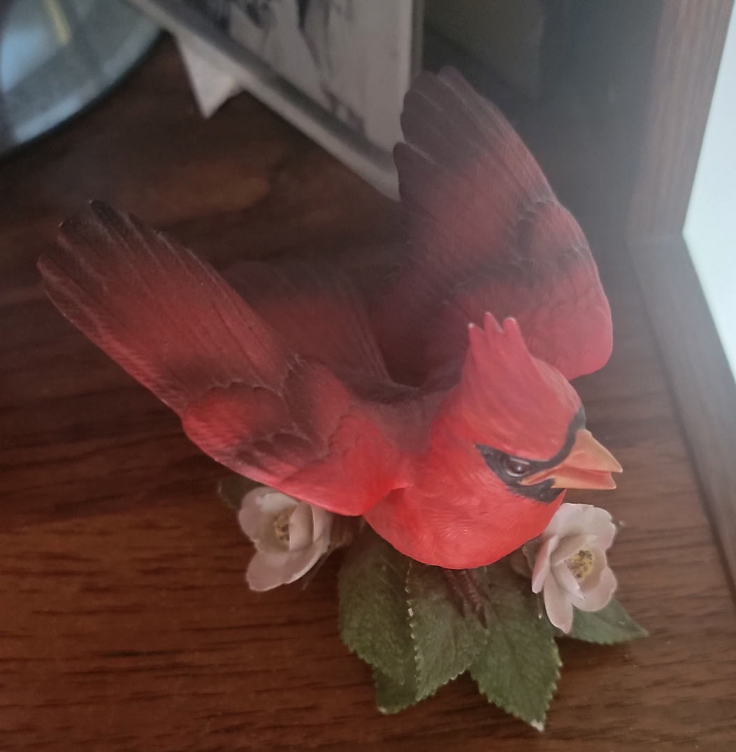 Red Cardinal Figurine with Flowers