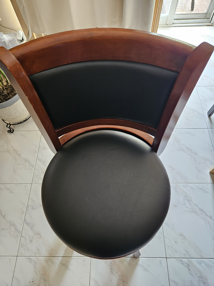 Swivel Bar Stool with Wood Frame & Black Seat