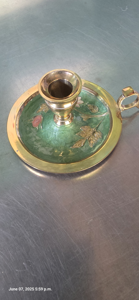 Vintage Floral Candle Holder with brass bowl - photo 3