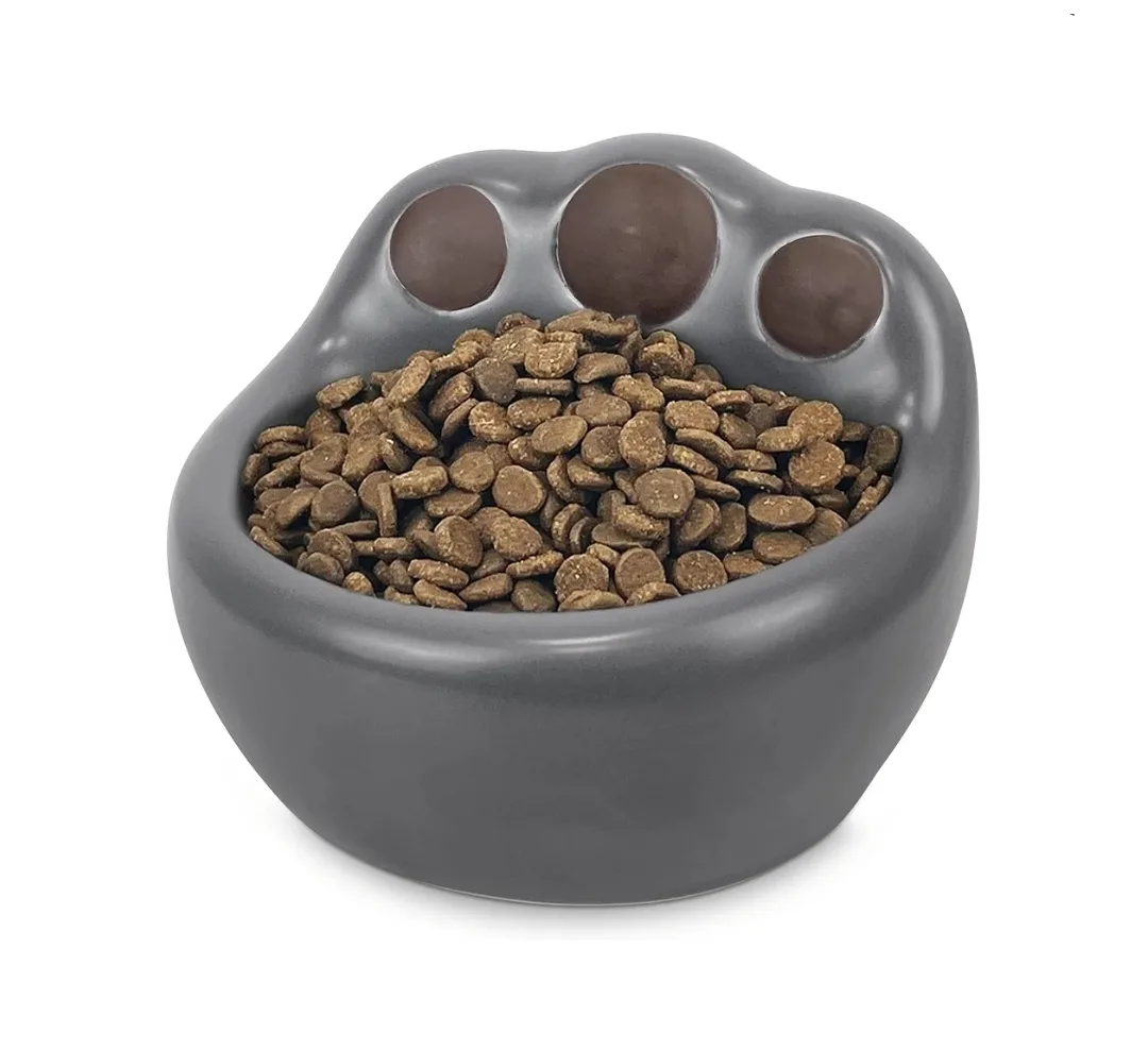 Elevated Ceramic Pet Bowl – 12oz (Gray & Beige) thumbnail