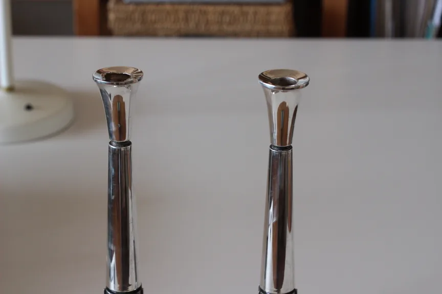 Sterling Silver Pair Tall Midcentury Modern Candlesticks (READ) image indicator(5)
