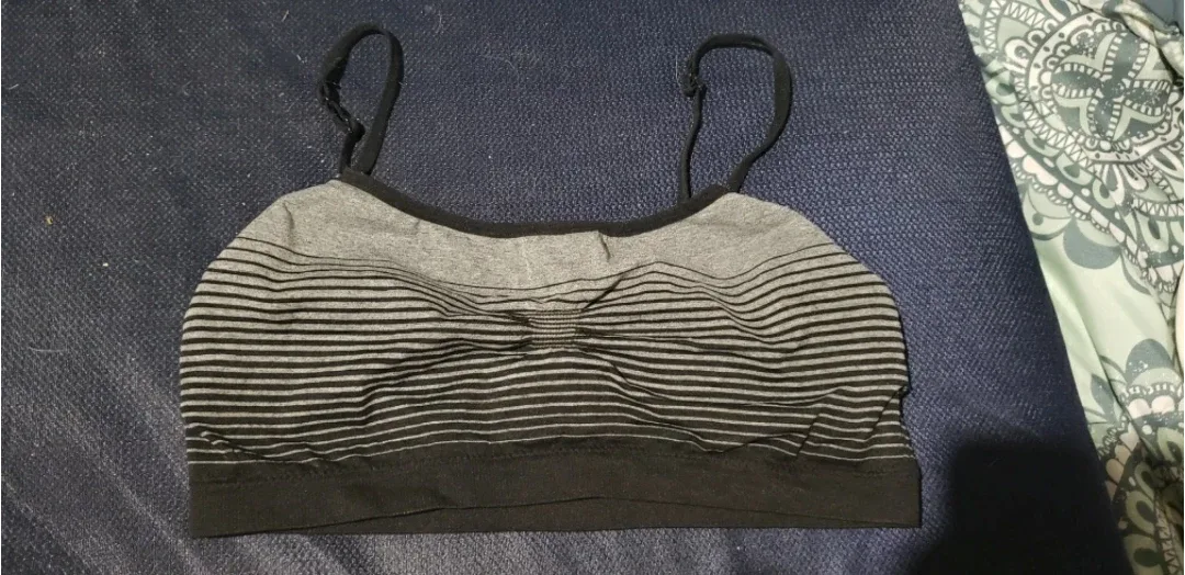 Grey and Black Striped Bra thumbnail
