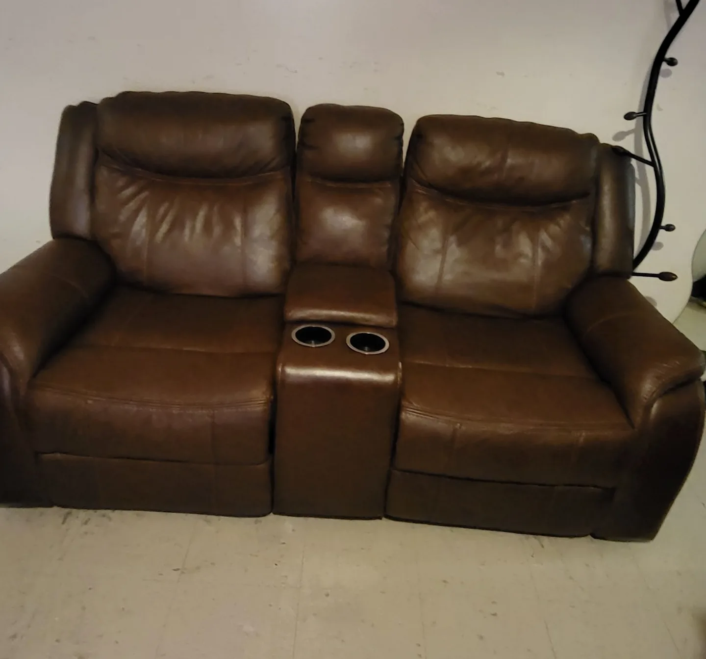 Brown Leather Reclining Sofa with Cup Holders thumbnail