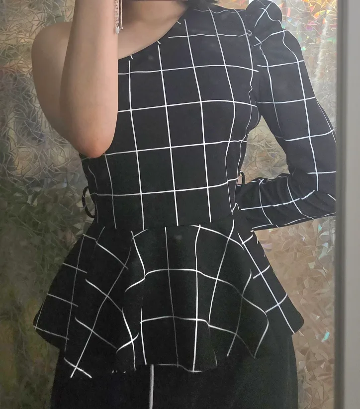 Black & White Grid Asymmetrical Top thumbnail