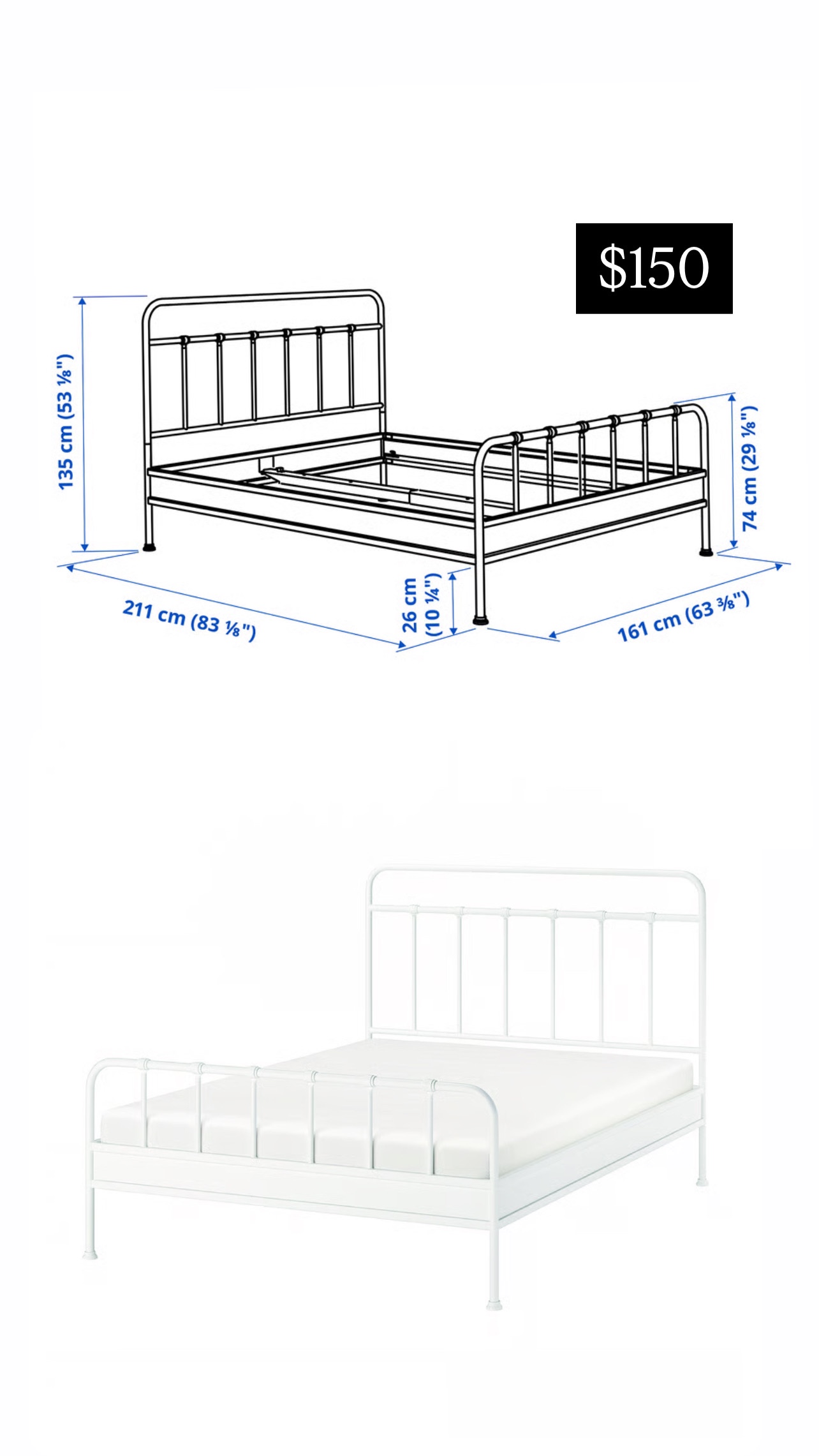 White Metal Bed Frame STJÄRNÖ