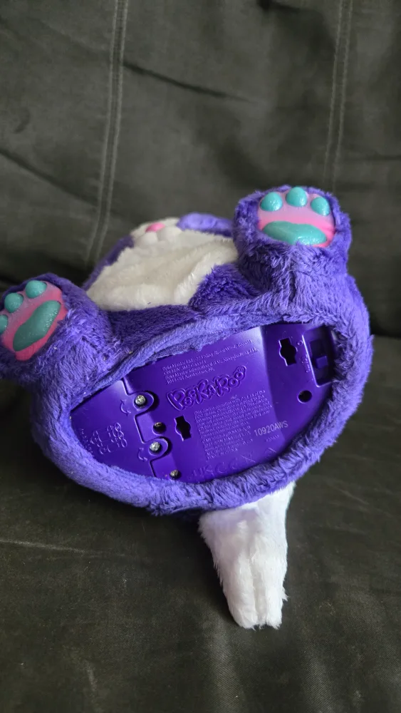 Peekaroo  purple and white talking Panda Plush. image indicator(3)