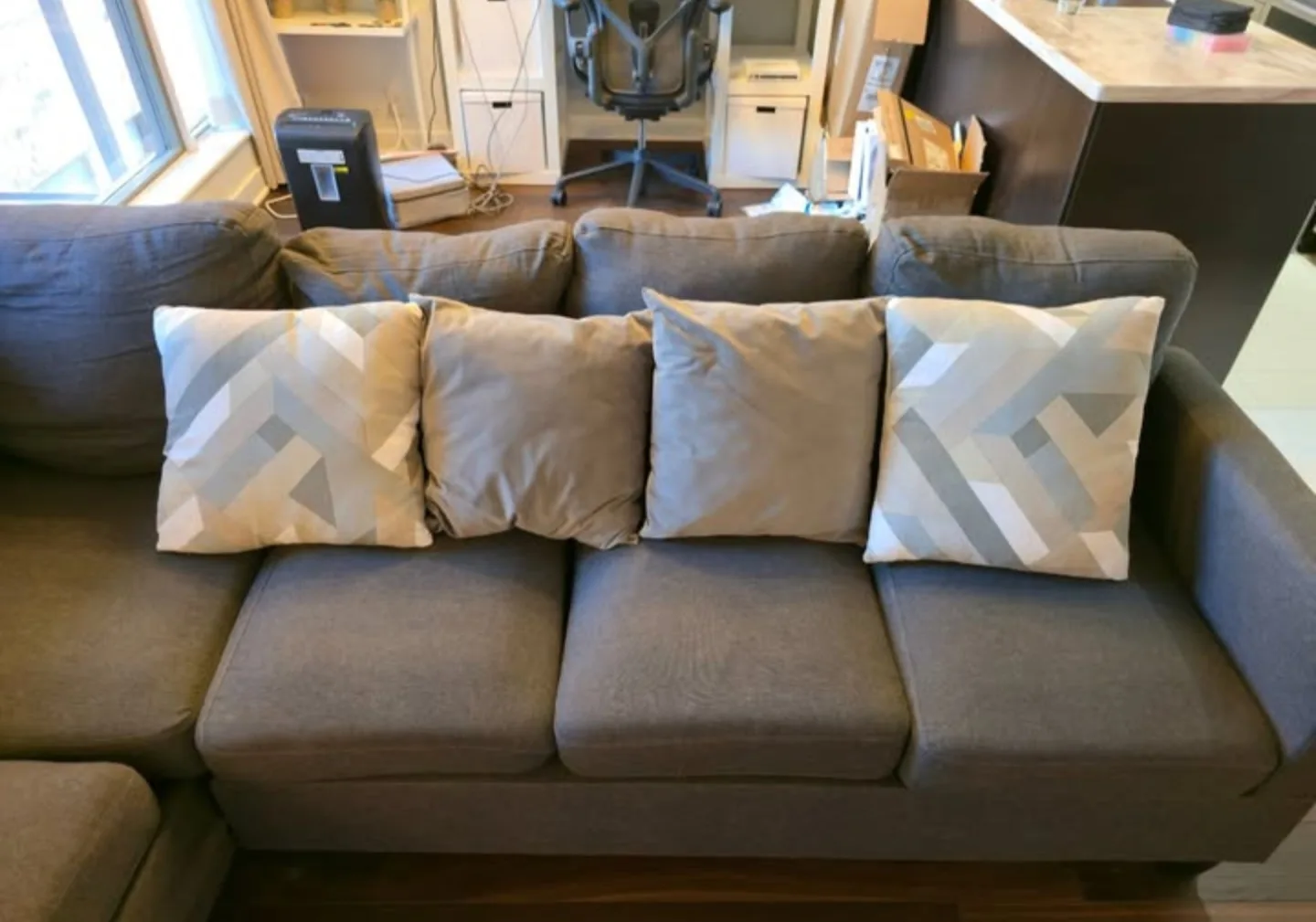 Couch Throw Pillows – Set of 4 (Two Patterned, Two Solid Grey) thumbnail