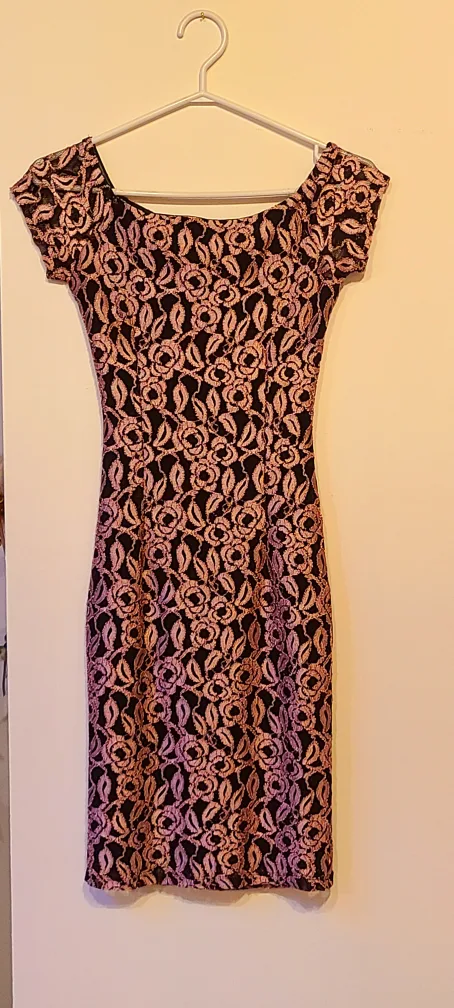 Black & Pink Floral Lace Dress thumbnail