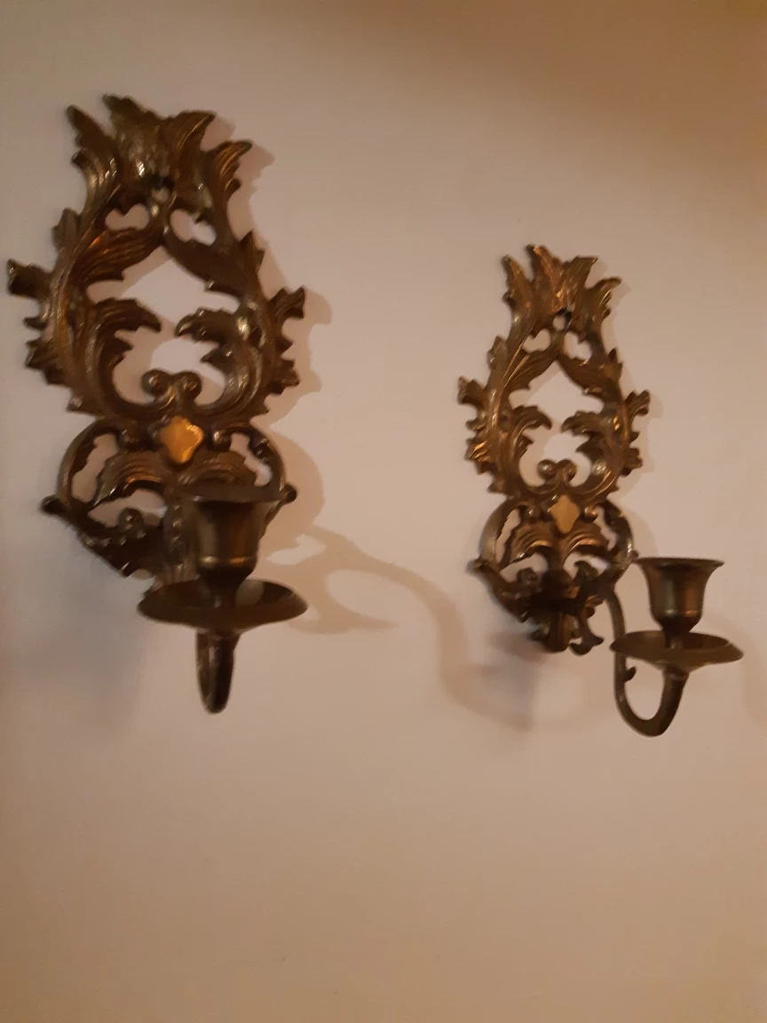 Pair of Ornate Brass Candle Sconces
