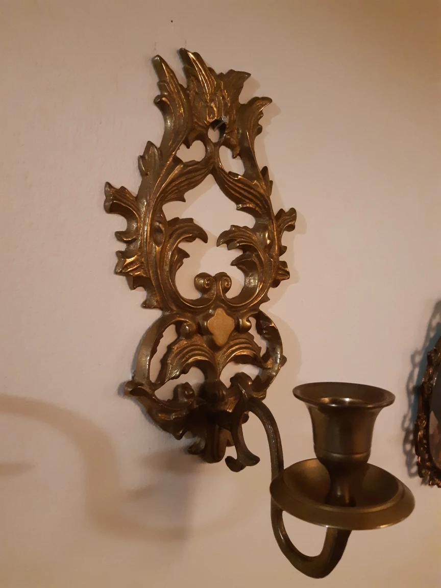 Pair of Ornate Brass Candle Sconces - photo 2