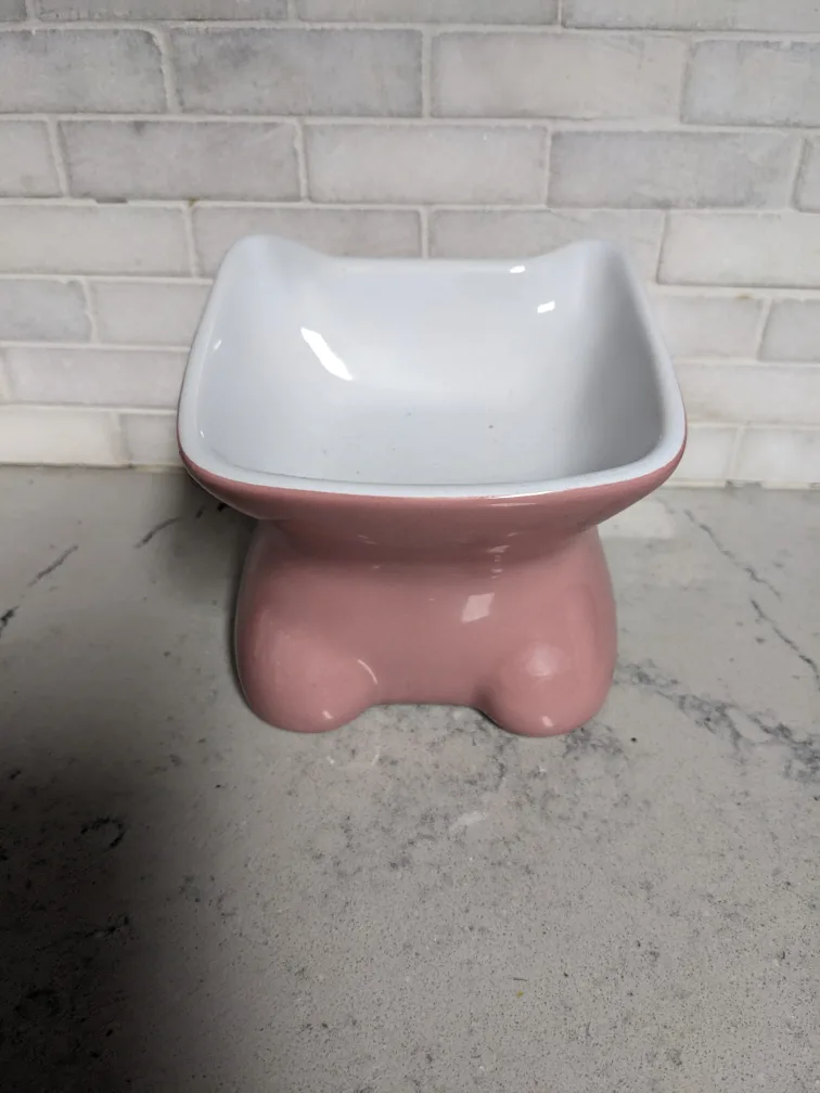 Cute pink pet food dish thumbnail