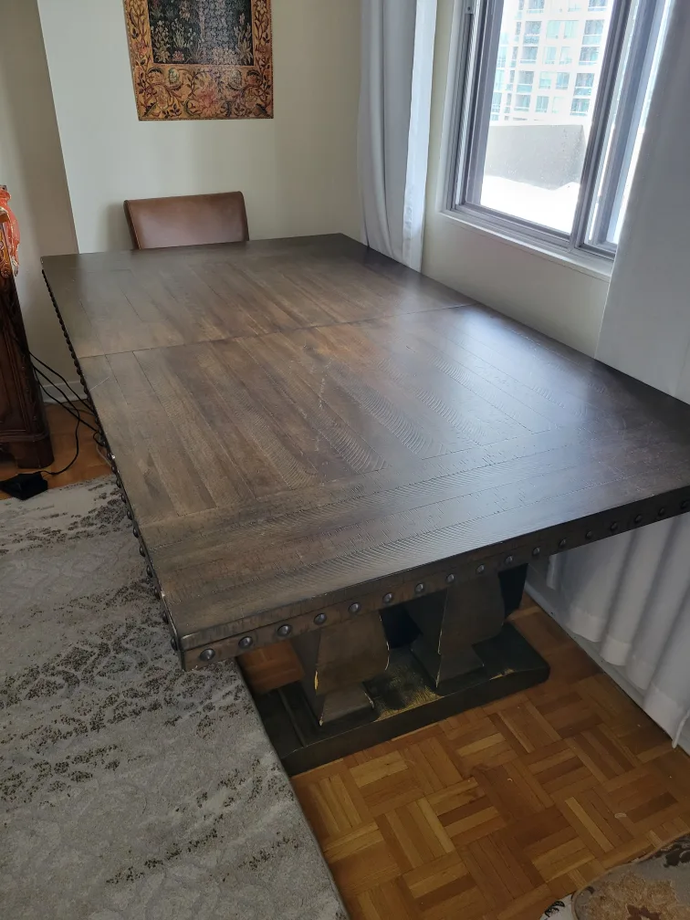 Large Dining Table with extension leaf and Metal Detailing thumbnail
