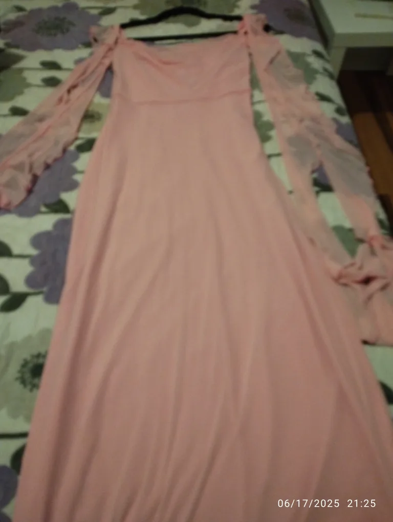 Elegant Pink Dress with Shawl Sleeves thumbnail