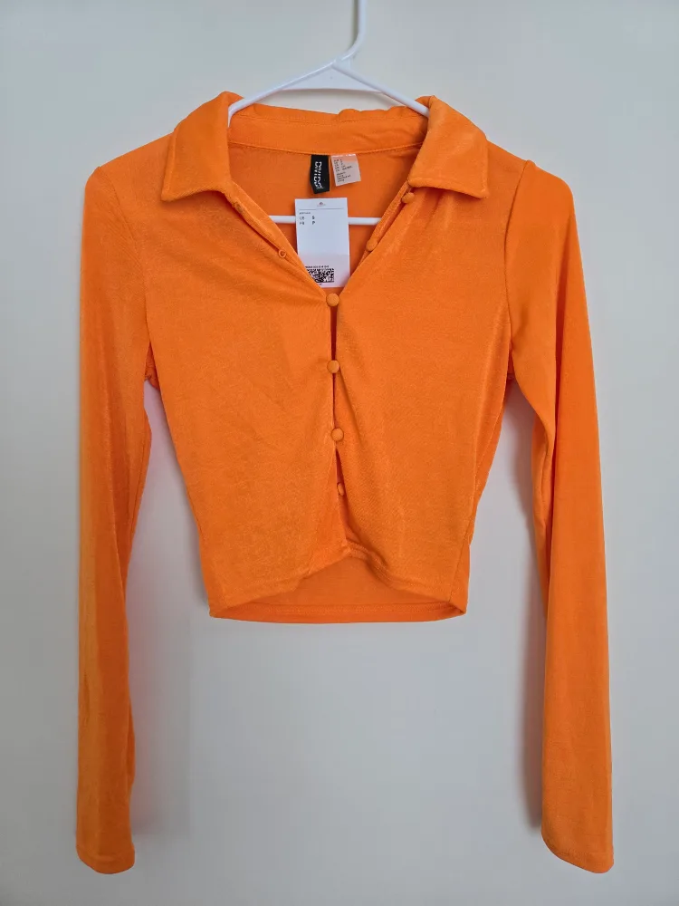 H&M Divided Orange Button-Up Top - Size S thumbnail