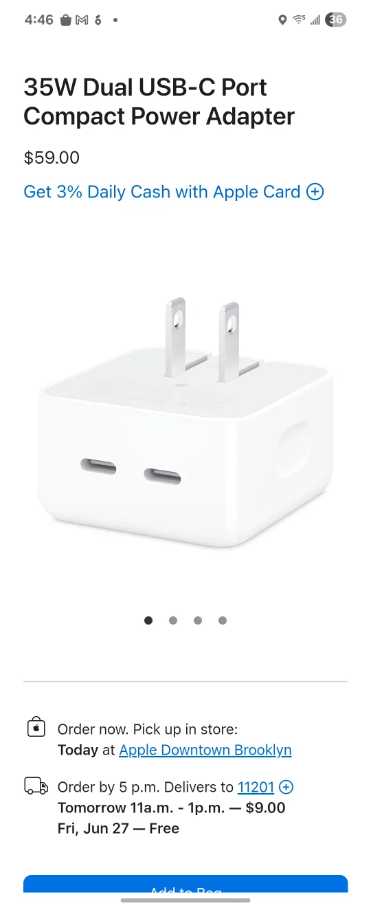 Apple 35W Dual USB-C Port Compact Power Adapter thumbnail