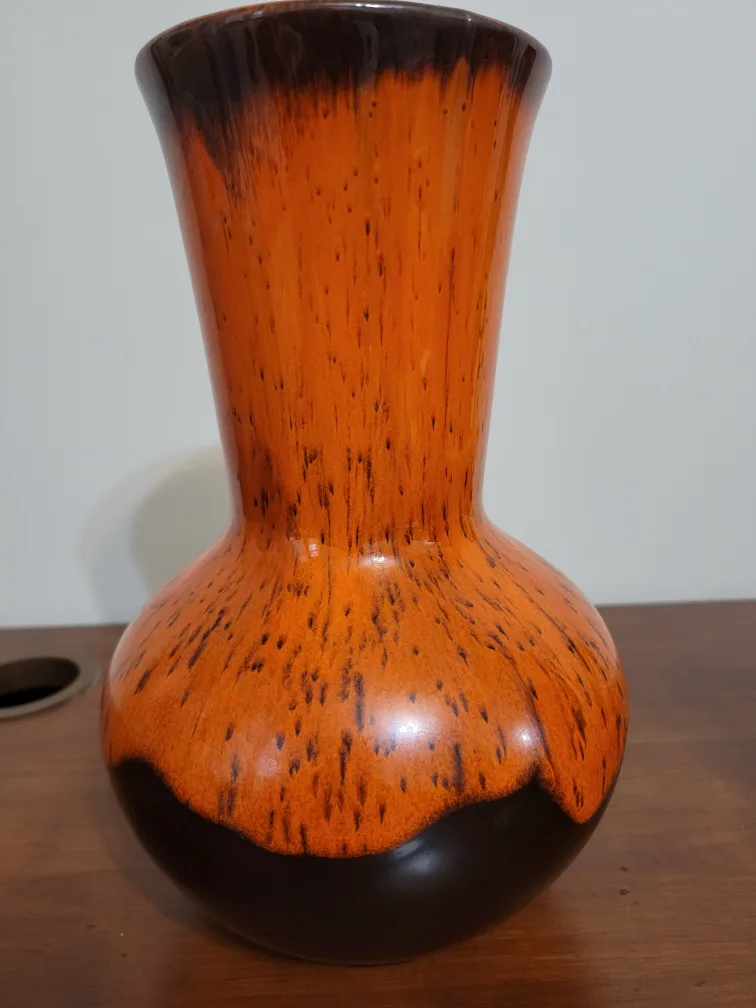 Vintage Orange and Brown Glazed Vase thumbnail