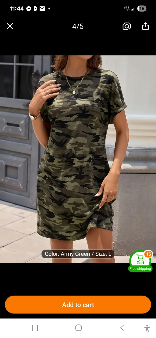 Army Green Camo T-Shirt Dress - L thumbnail
