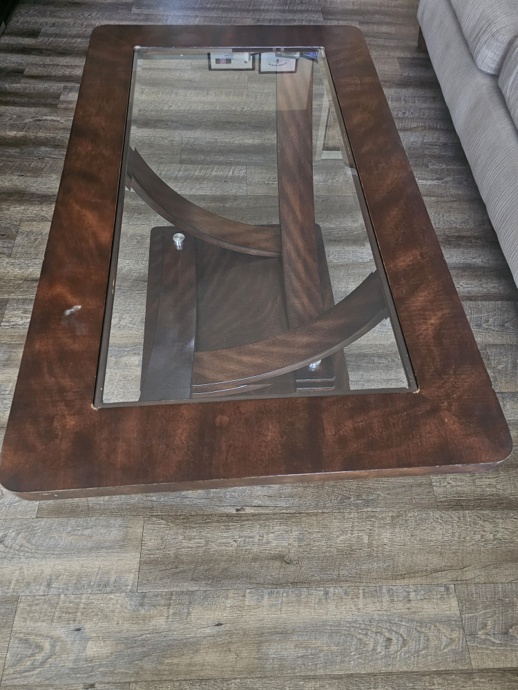 Elegant Wooden Coffee Table with Glass Top