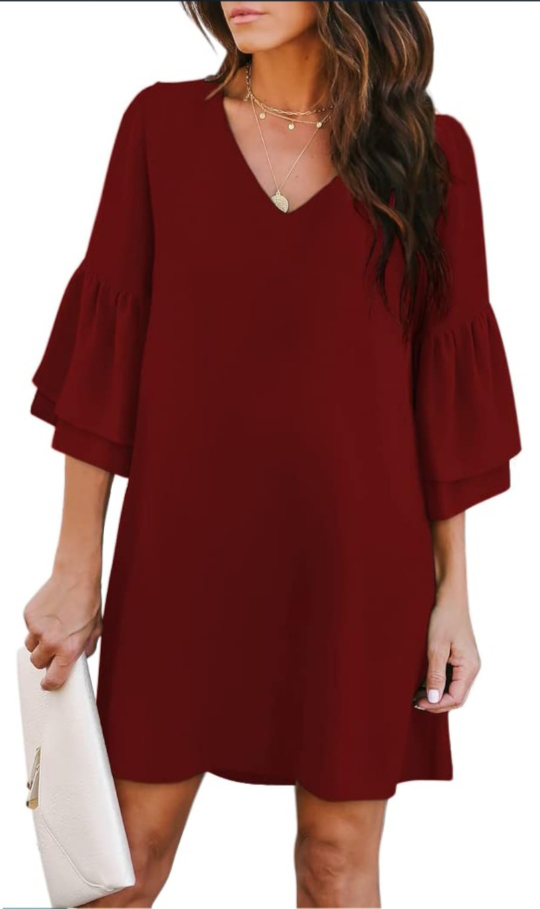 Sweet & Cute V-Neck Bell Sleeve  Mini Dress