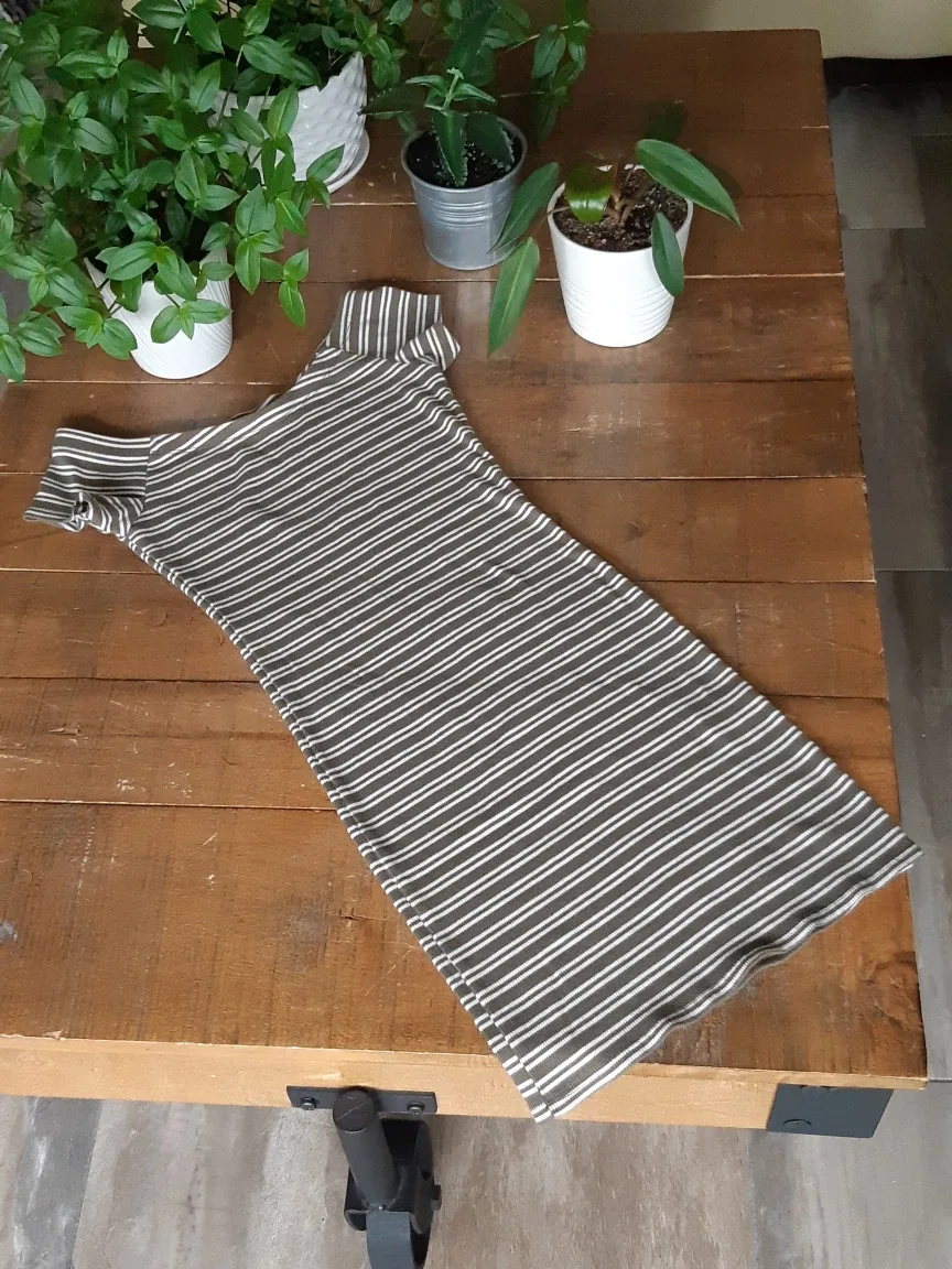 Striped green and white off shoulder dress thumbnail