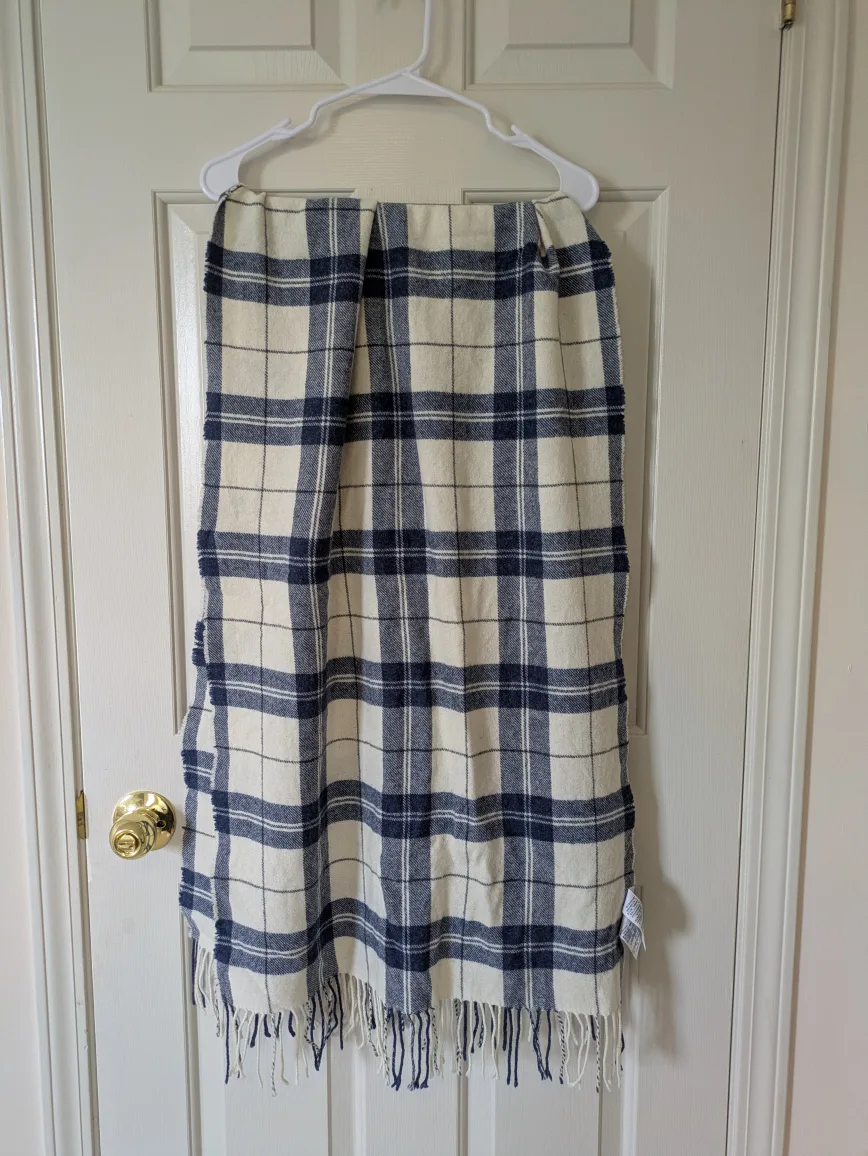 MUJI Wool Plaid Scarf - Navy & White thumbnail