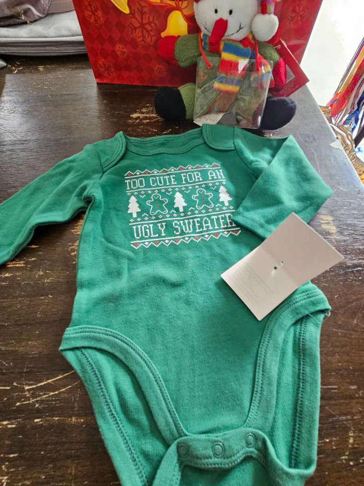 Indigo Baby Onesie - Too Cute for Ugly Sweater and snowman thumbnail