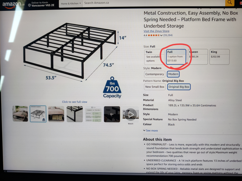 Metal Platform Bed Frame - Full Size