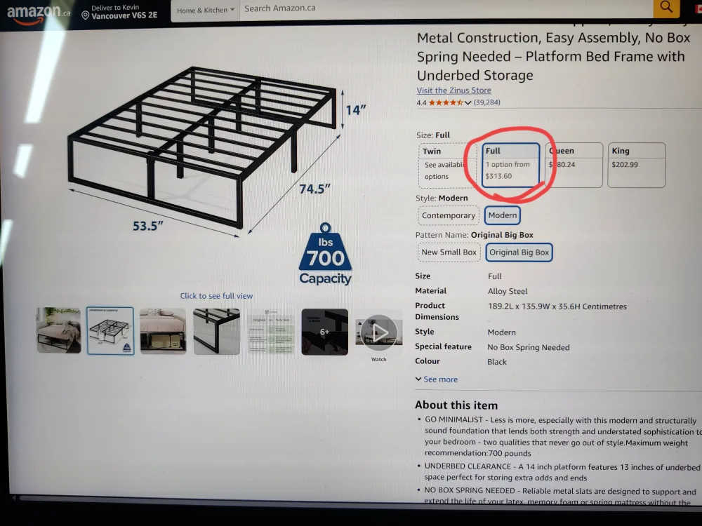 Metal Platform Bed Frame - Full Size