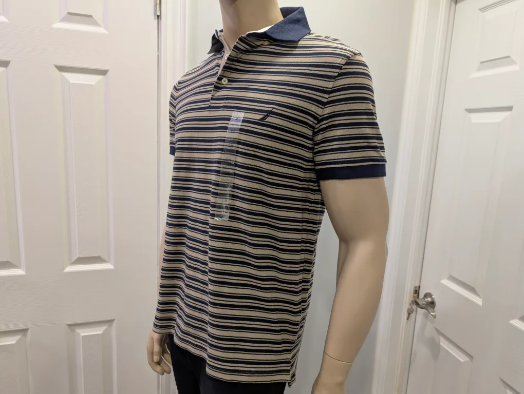 NWT - Men's Nautica Grey Striped Polo Shirt Size S image indicator(3)