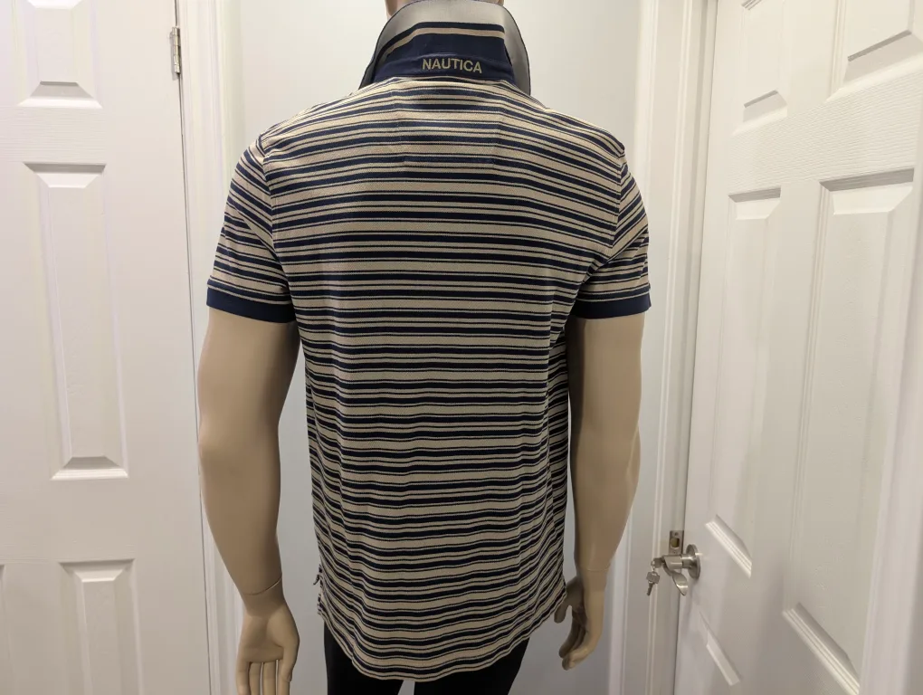 NWT - Men's Nautica Grey Striped Polo Shirt Size S image indicator(4)