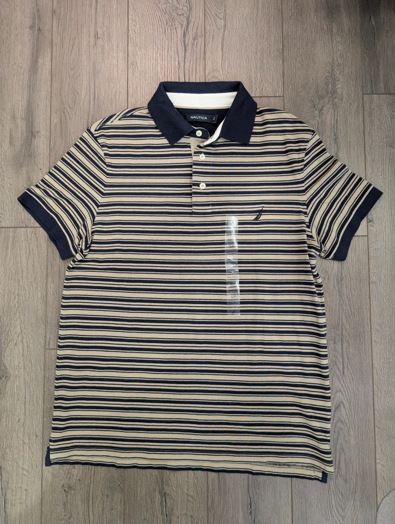 NWT - Men's Nautica Grey Striped Polo Shirt Size S image indicator(5)