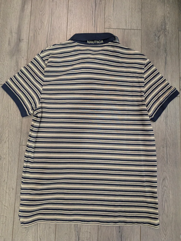 NWT - Men's Nautica Grey Striped Polo Shirt Size S image indicator(8)