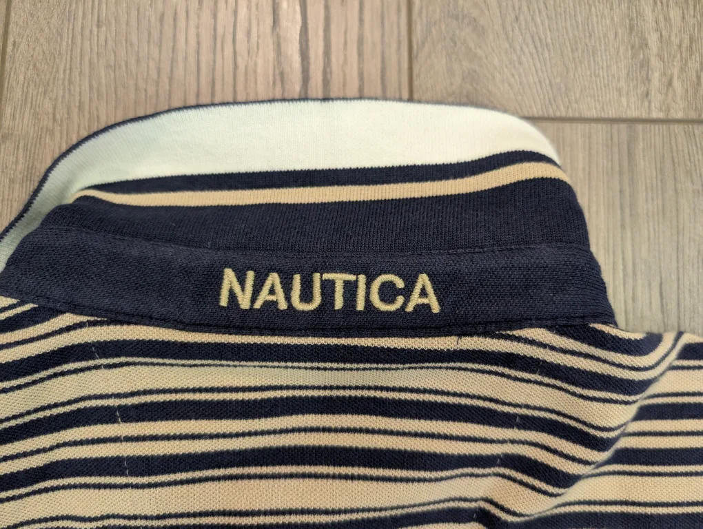 NWT - Men's Nautica Grey Striped Polo Shirt Size S image indicator(9)