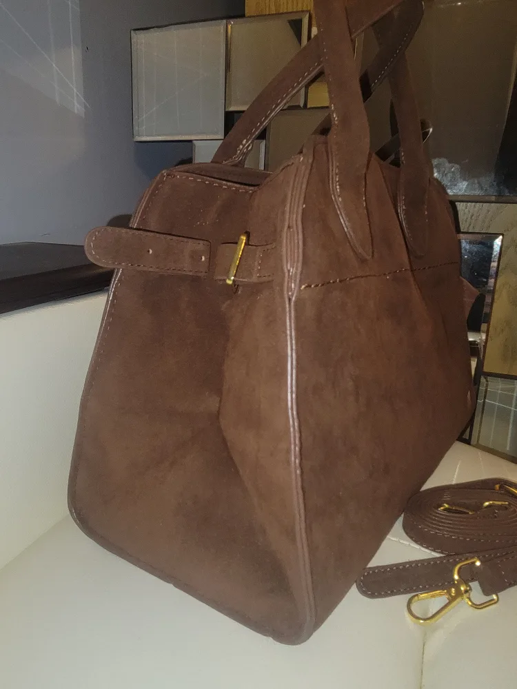 The Row Style Suede Handbag with Shoulder Strap image indicator(3)