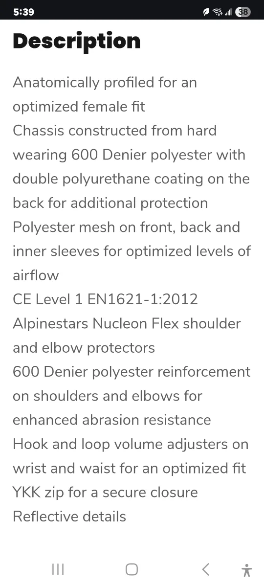 Women's Motorbike Motorcycle Jacket size small image indicator(3)